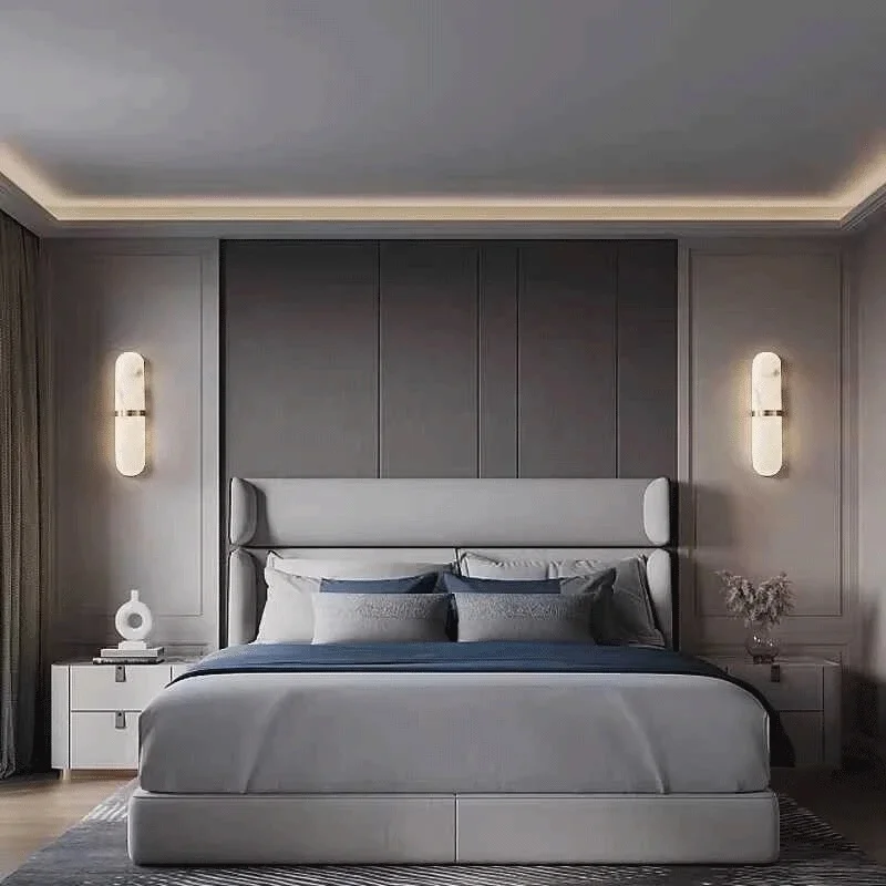 Natural Wall Sconce Long Oval Marble Texture Wall Lamp Bedroom Bedside Corridor Indoor Wall