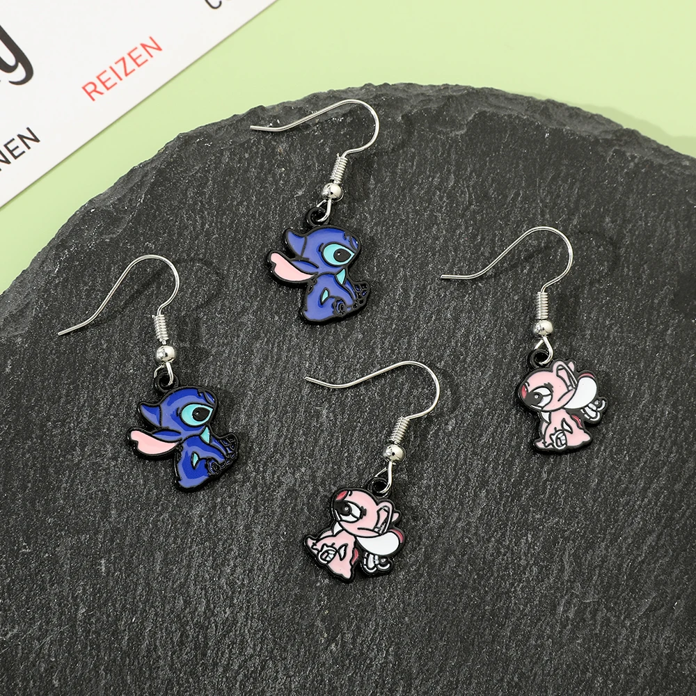 Cartoon Anime Lilo & Stitch Pendant Earrings, Cute Stitch Angel Couple Earrings, Kawaii Cartoon Figure Pendant Accessories