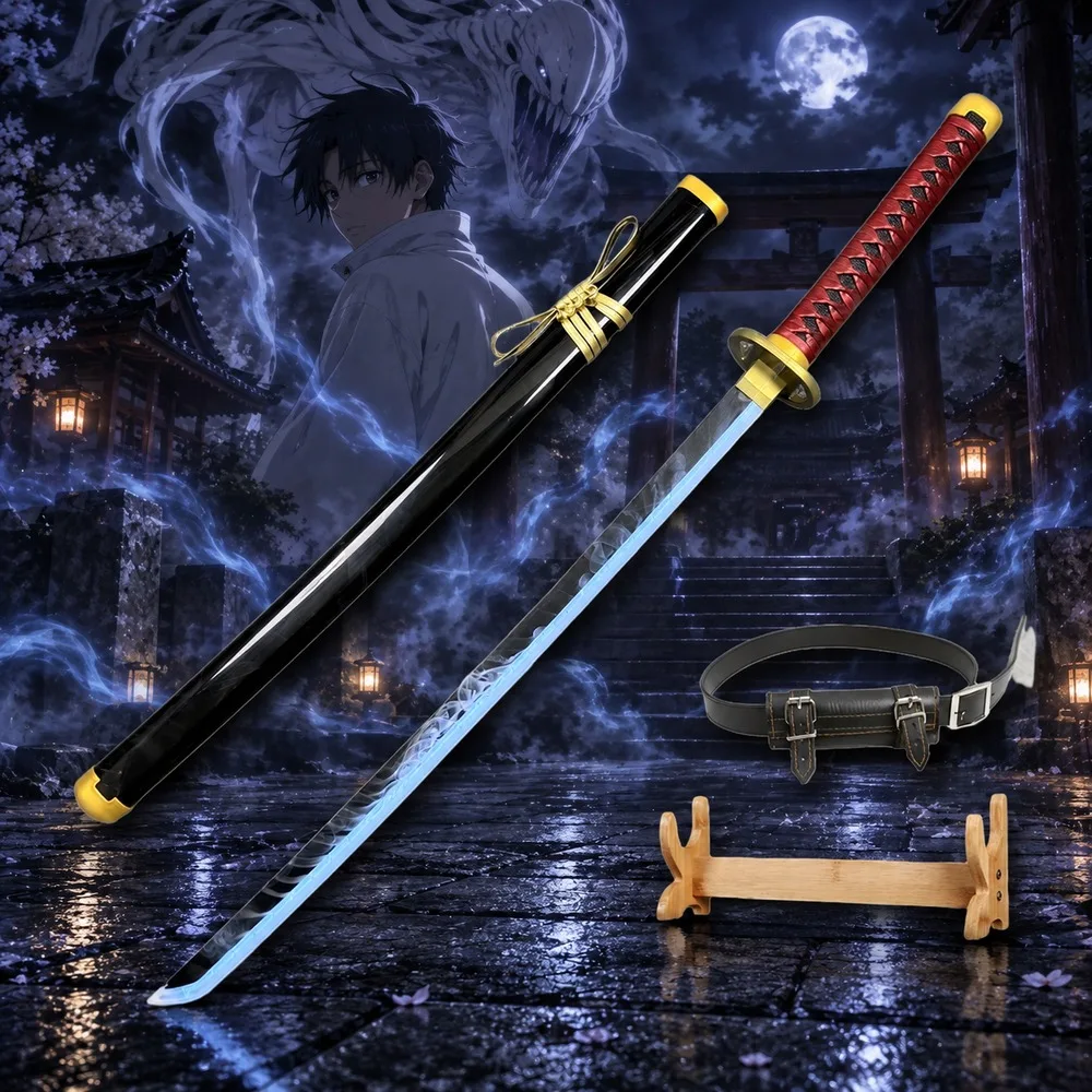 41in 104cm Jujutsu Kaisen Yuta Okkotsu Smoke Katana Sword Set Plastic Cosplay Prop with Display Stand Waist Belt Anime Decor