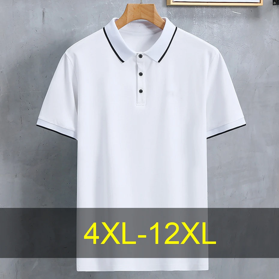 

Summer Polo Shirts Men Plus Size 10XL 12XL Short Sleeve Polo Shirts Male Black Solid Color Polo Shirts Big Size 12XL