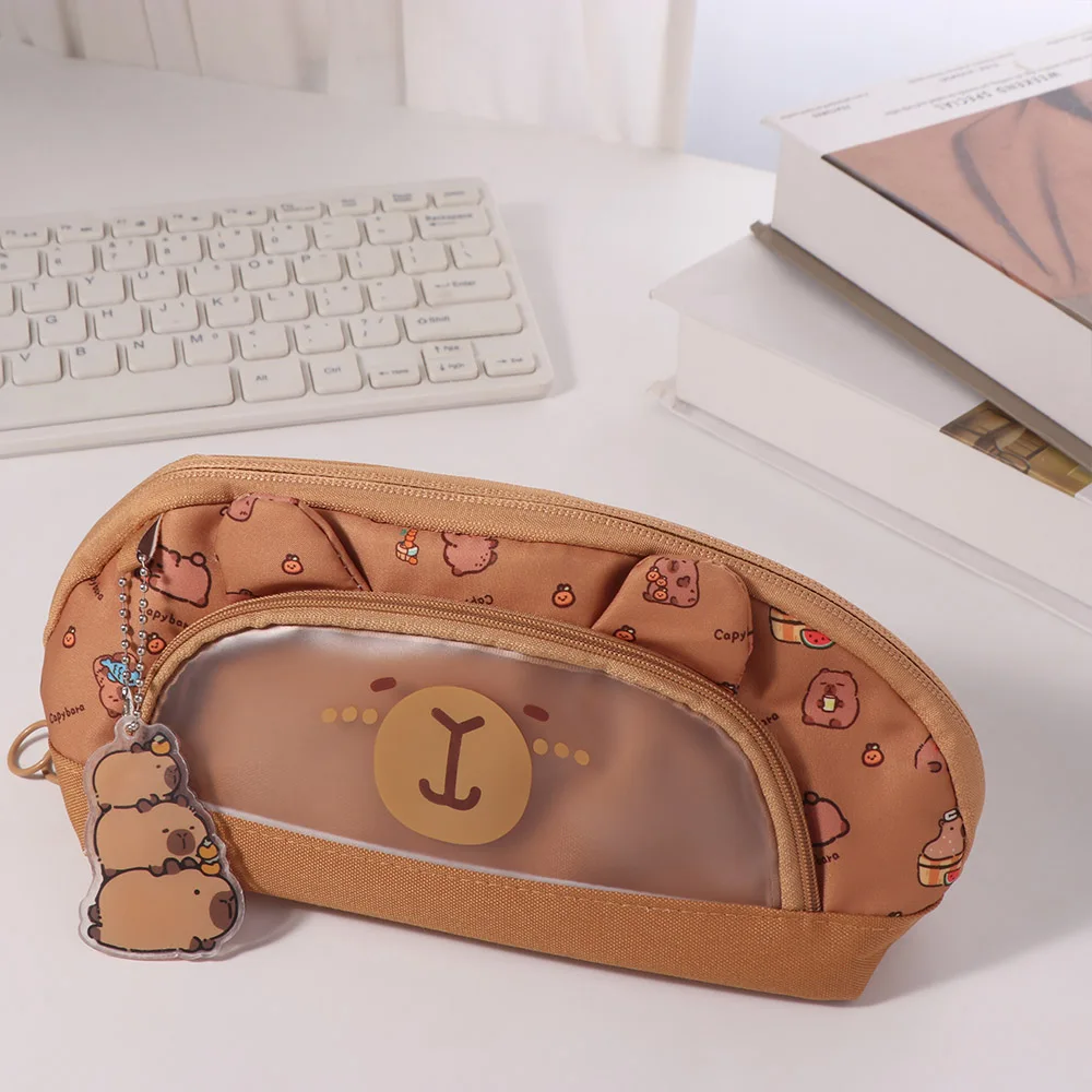 Kawaii Animal Capybara Etui Grote Capaciteit Leuke Hanger Briefpapier Potlood Tas Desktop Opslag Rits