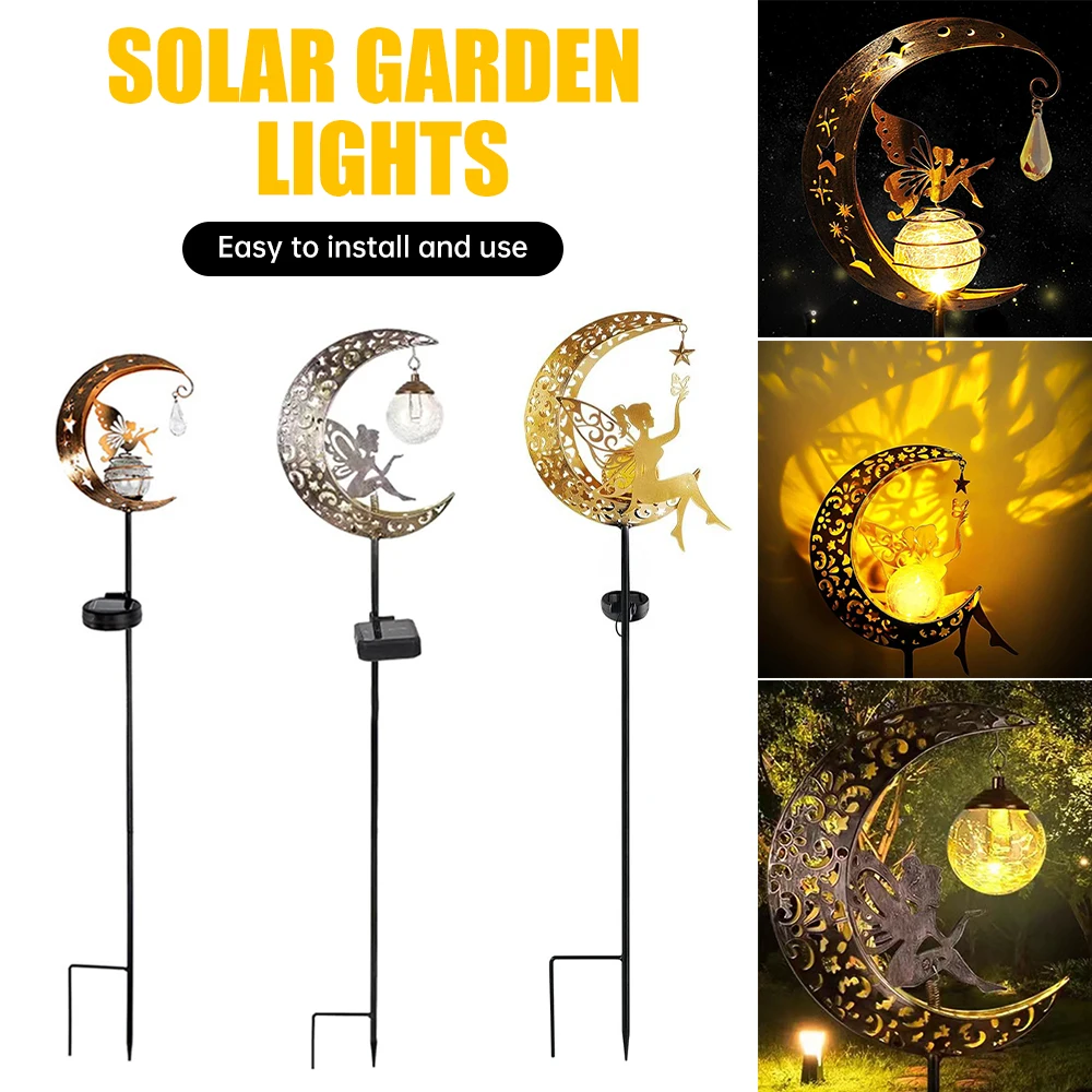 

Solar Moon Fairy Lamp Garden Statues Outdoor Decor Fairy Lantern IP65 Waterproof LED Landscape Light for Patio Lawn Courtyard