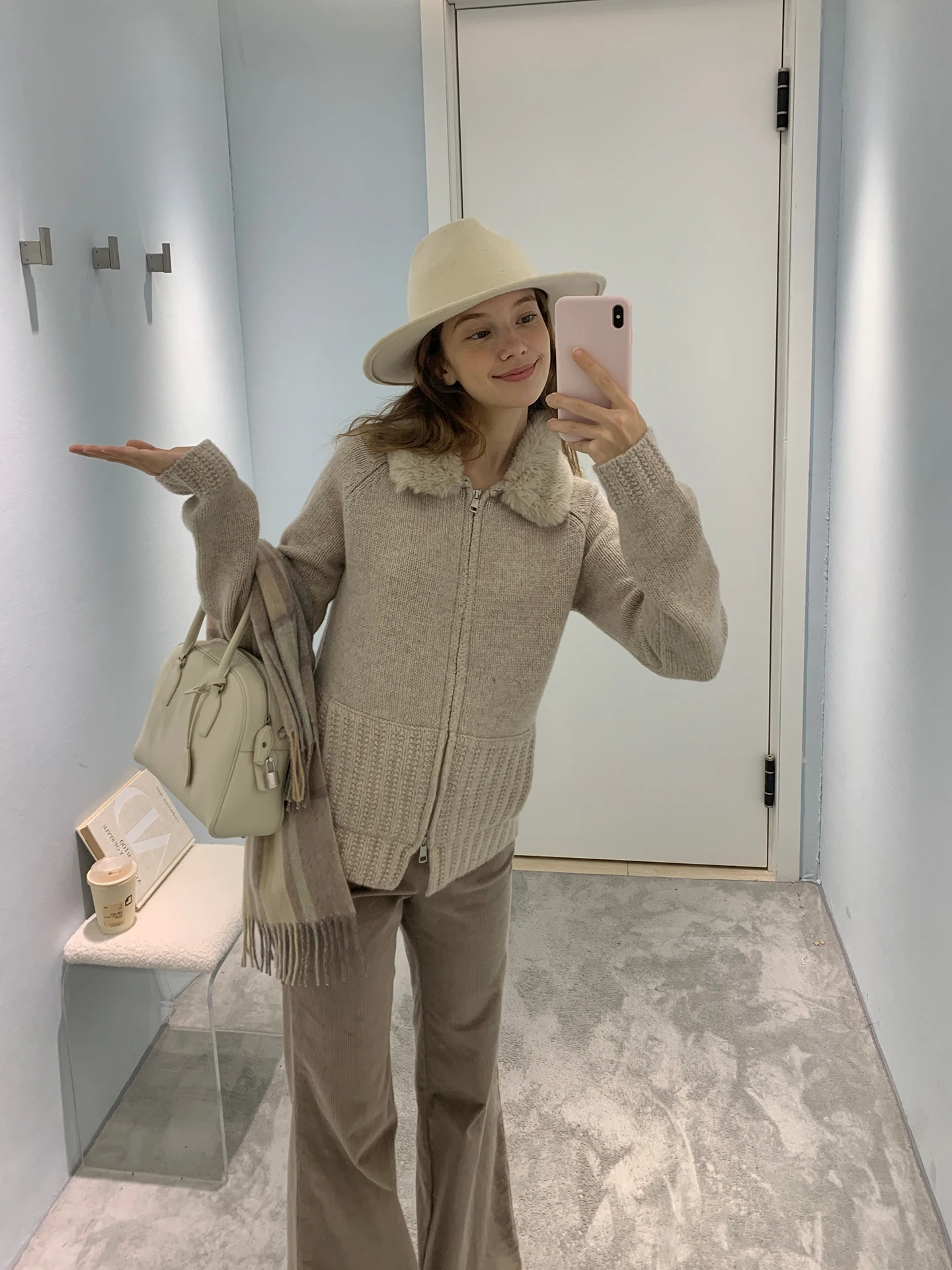 

Detachable Fur Collar Loose Lazy Thiened Zipper Full Wool Open Cardigan Kernel Cosmos Winter Sle Women's Knitted Sweater