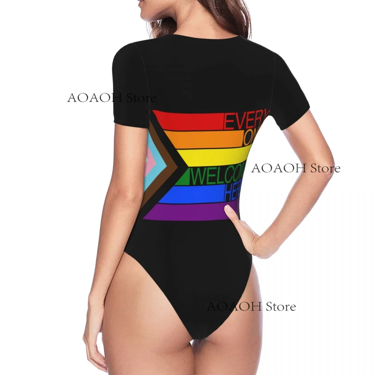 Pride Flag Rainbow Women's Casual Crewneck Leggings Jumpsuit Tight Sexy Short Sleeved