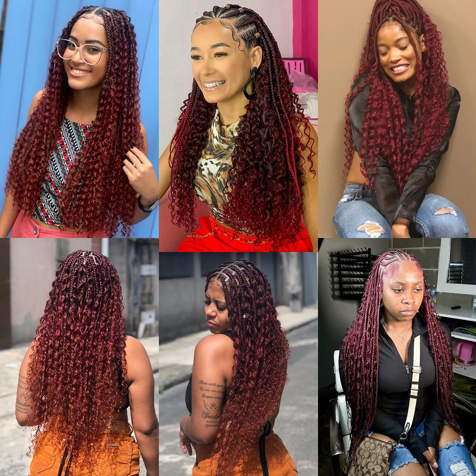 20 20 20 Inch 3 Bundles Human Hair Curly Deep Wave Human Hair #99J Burgundy Braiding Bundles Human Hair 16A Boho Braids Hair