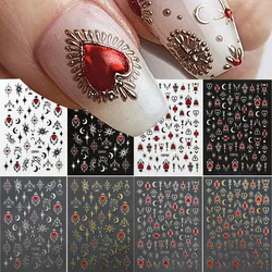 8 Stücke Rotes Herz Nagelaufkleber 3D Bronzing Silber Gold Herzform Stern & Mond Metall Totem Nagelschieber Selbstklebend DIY Nail Art*