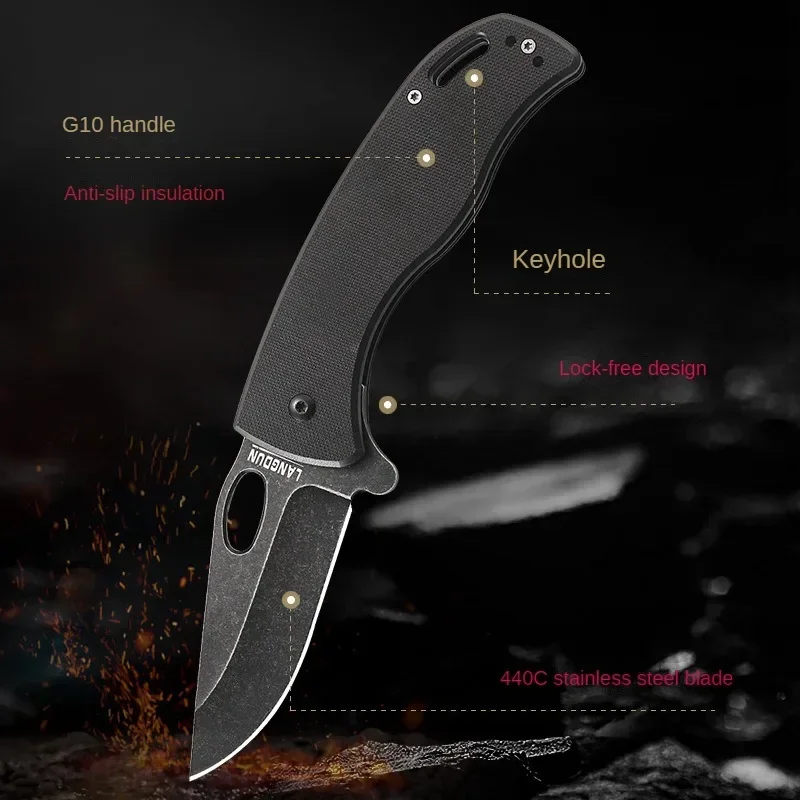 Outdoor Camping Pocket Folding Knife, 440C Stainless Steel Self-Defense EDC Knife, Multifunctional Portable Mini Folding Knife