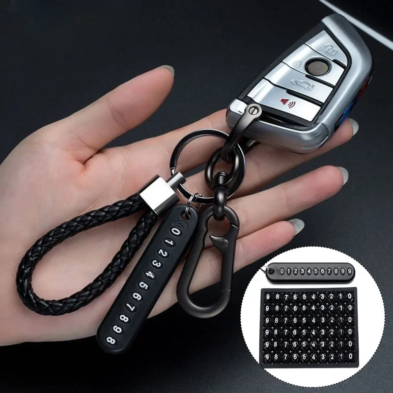 Anti-Lost Car Key Pendant Split Rings Keychain Phone Number Card Keyring Auto Vehicle Lobster Clasp Key Chain Car Accessories