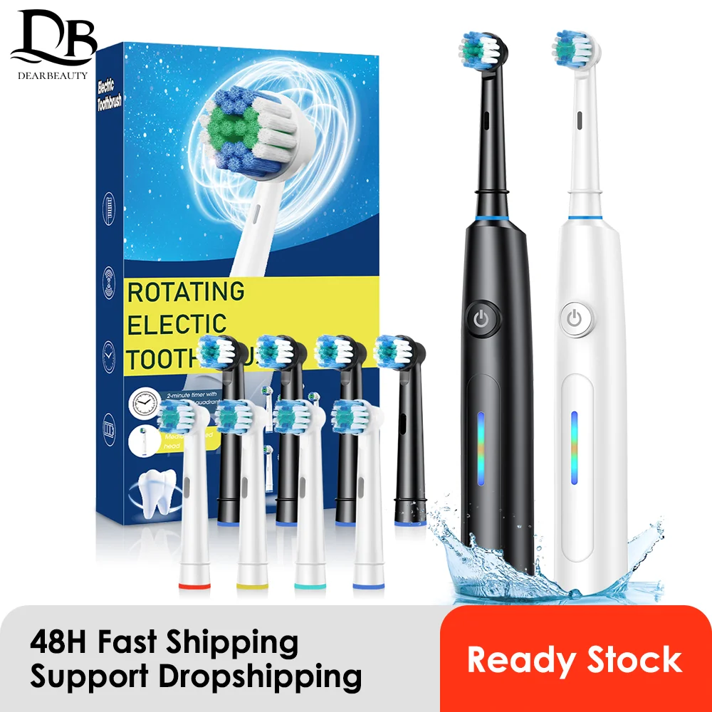 

Rotating Electric Toothbrush, 5 Cleaning Modes Timer Clean Teeth Whitening, USB Rechargeable Toothbrush with Replaced Heads