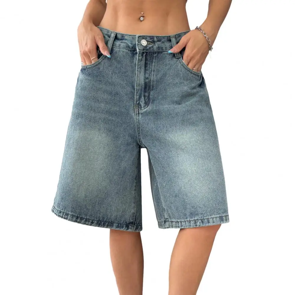 Midriff Top Outfit Shorts Women's High Waisted Bermuda Jean Shorts Wide Leg Baggy Denim Jorts with Pockets Knee Length Loose