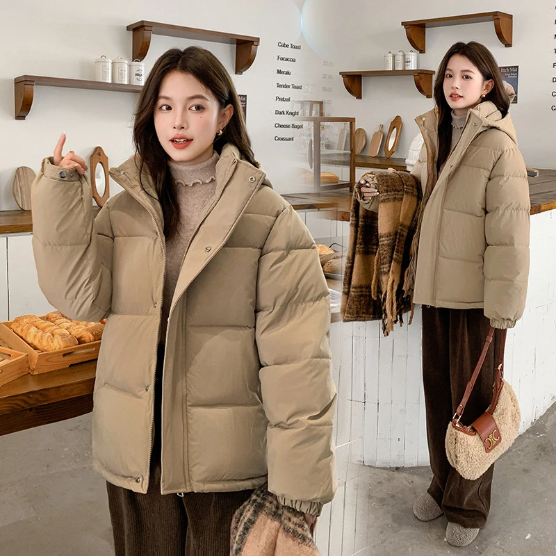 2024 Winter Women Puffer Parkas Thick Hooded Cotton Padded Coats Female Loose Short Jacket Ladies Ultra Light Warm Casual Coat