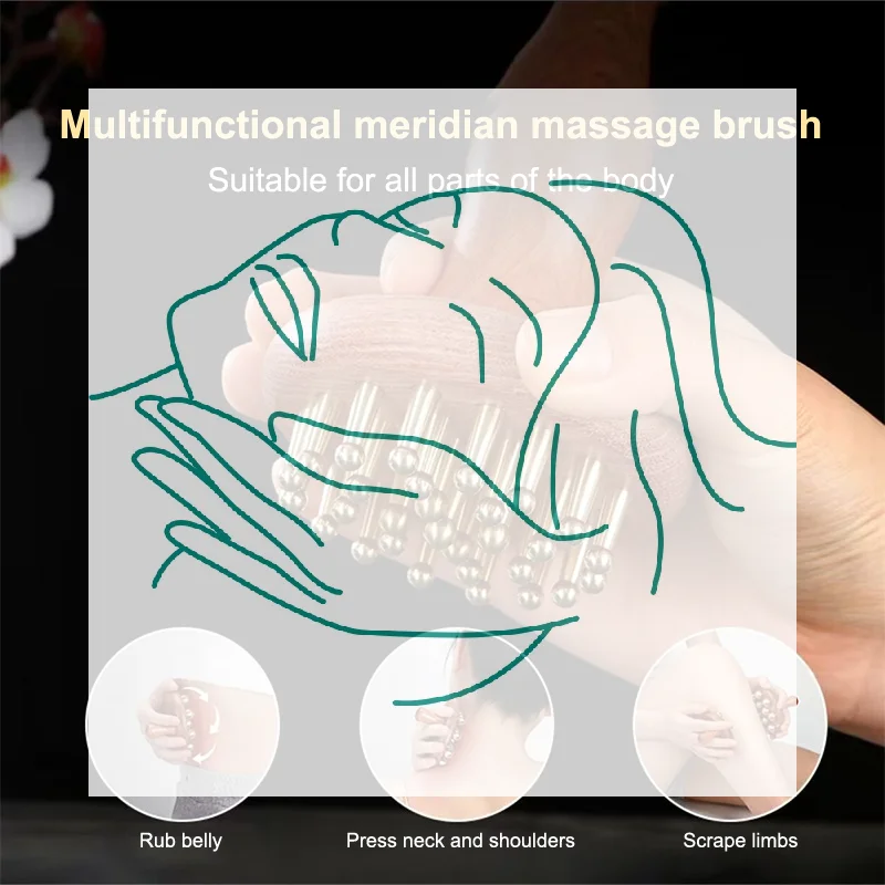 

Brass Bead Massage Gua Sha Comb Meridian Brush Handle Point Massager Brush Durable Chinese SPA Acupoint Massage Tool