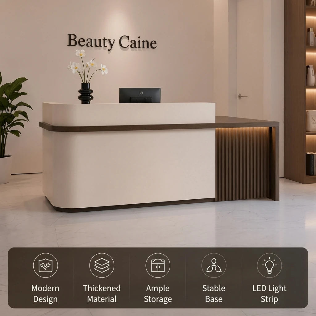 Modern MDF Reception Desk With Led Light For Beauty Salon Nail Salon Hotel Office Building Training Institution Front Desk