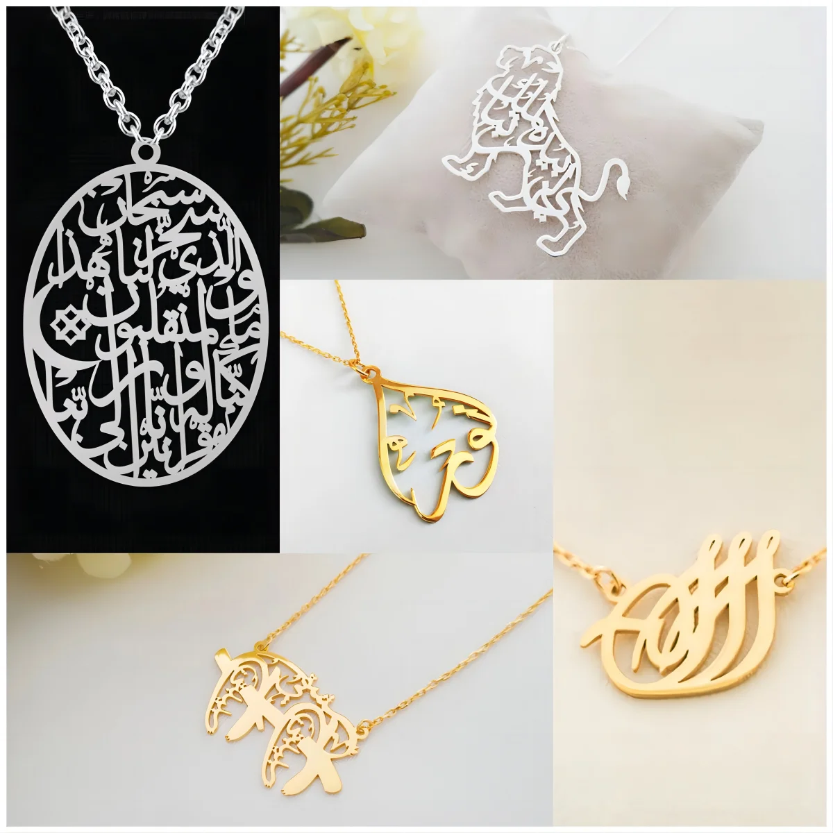 

MYDIY Fashion New Stainless Steel Muslim Necklace Jewelry Sun Moon Arabic Quran Pendant Mother's Day Gift for Women