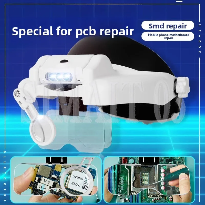 "مكبر عصابة الرأس مع LED - مجموعة 5 عدسات قابلة لإعادة الشحن لإصلاح الدوائر وصناعة الساعات"