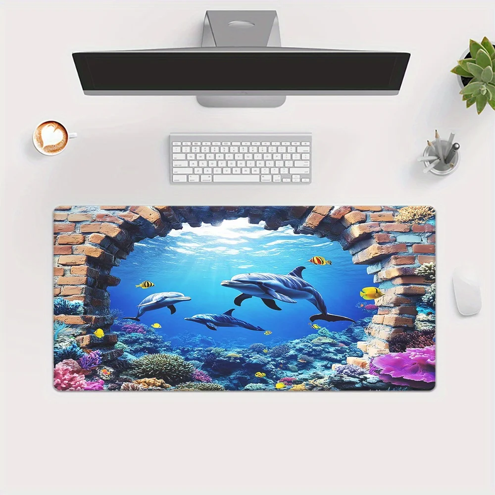 

Коврик для мыши с принтом высокой четкости Dolphin Ocean Vision, противоскользящий резиновый многофункциональный коврик для мыши XXL, подходит для семьи