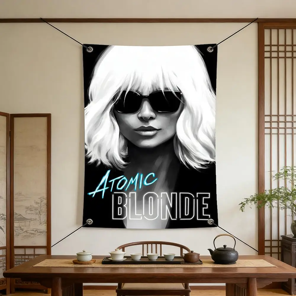 Movie A-Atomic B-Blonde Flags Warm Home Flag 4 Grommets Wrinkle Free Indoor Outdoor