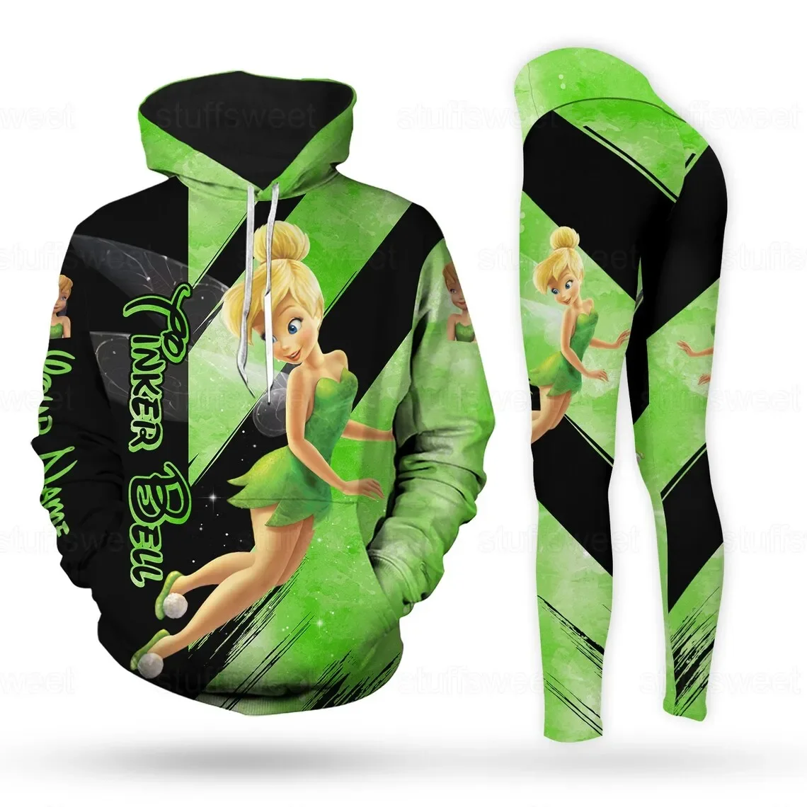 Personalized Disney Tinker Bell 3D Hoodie Women Hoodie Yoga Pants Set Disney Yoga Leggings Hoodie Fashion Sports Suit For Women