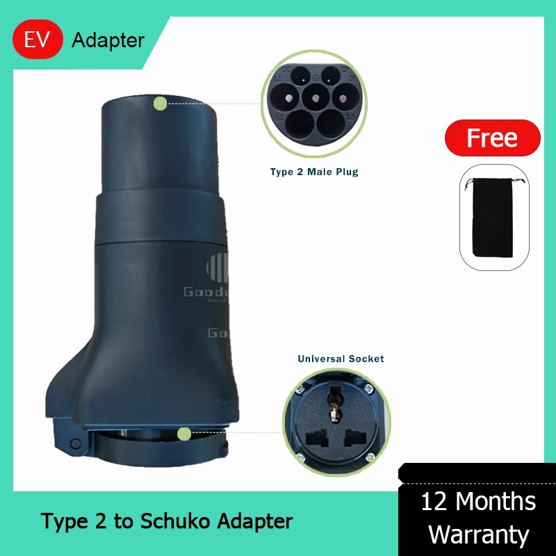 

16A Single Phase EV Charger Station Converter Type 2 Male Plug to Schuko Universal Socket IEC62196 Type 2 EV Charging Adapter