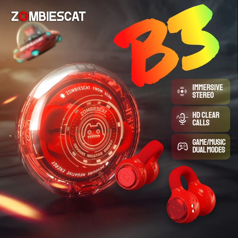 

Zombiescat B3 OWS Ear Clip Earphones Fully Transparent Case Bluetooth Wireless Headphone HiFi Stereo Sound TWS Wireless Ear buds