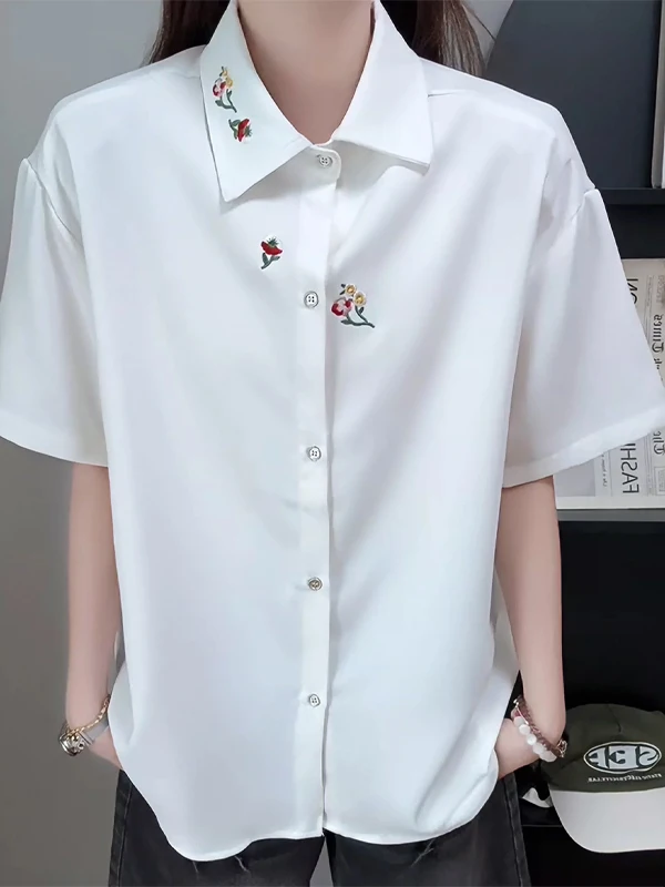 

White Embroidered Short Sleeve Men's Shirt Summer New Gentle Floral Loose Slimming Versatile Commuting Top Breathable Casual ...