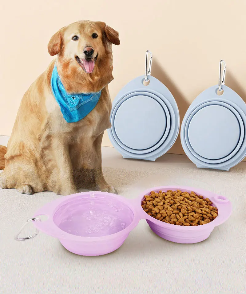 Faltbare Hundenapf-Set aus Silikon: Doppelnapf, Zusammenklappbarer Futter- und Wassernapf für Outdoor und Reisen, Trinknapf für Hunde – Detail 1