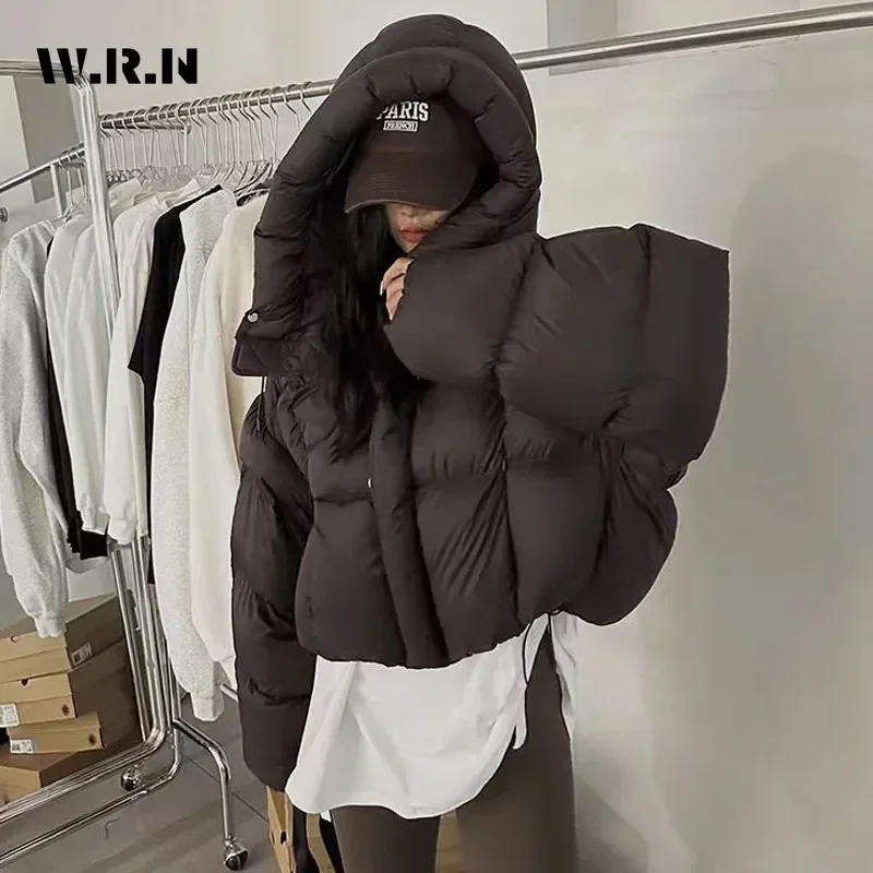 Women Casual Sweet Single Breasted Parkas 2024 Winter Short Outerwear Long Sleeve Jacket Lovely Solid Color Warm Thick Coat