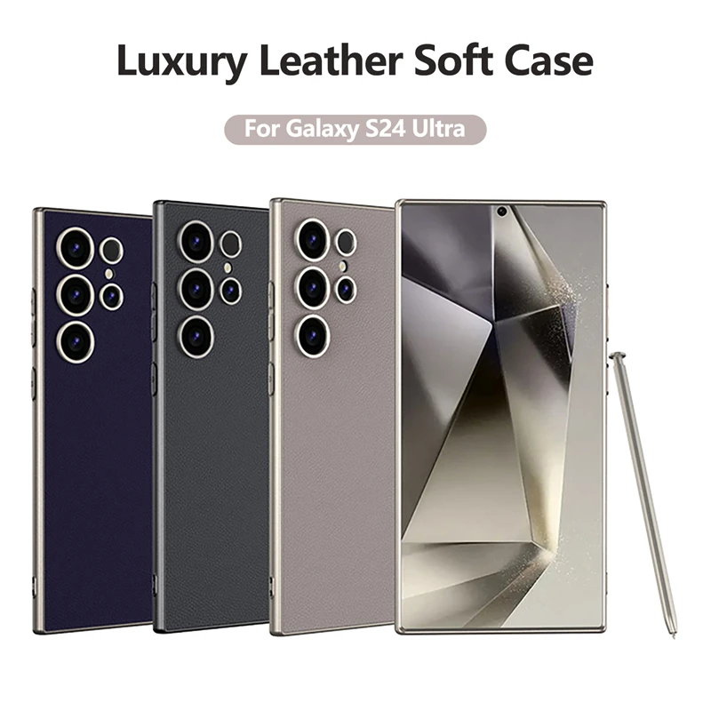 

Luxury Leather Protective Case For Samsung Galaxy S24 Ultra Full Camera Lens Protection Bumper Shell For Galaxy S24 Ultra Cover