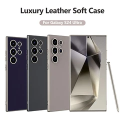 Luxury Leather Protective Case For Samsung Galaxy S24 Ultra Full Camera Lens Protection Bumper Shell For Galaxy S24 Ultra Cover