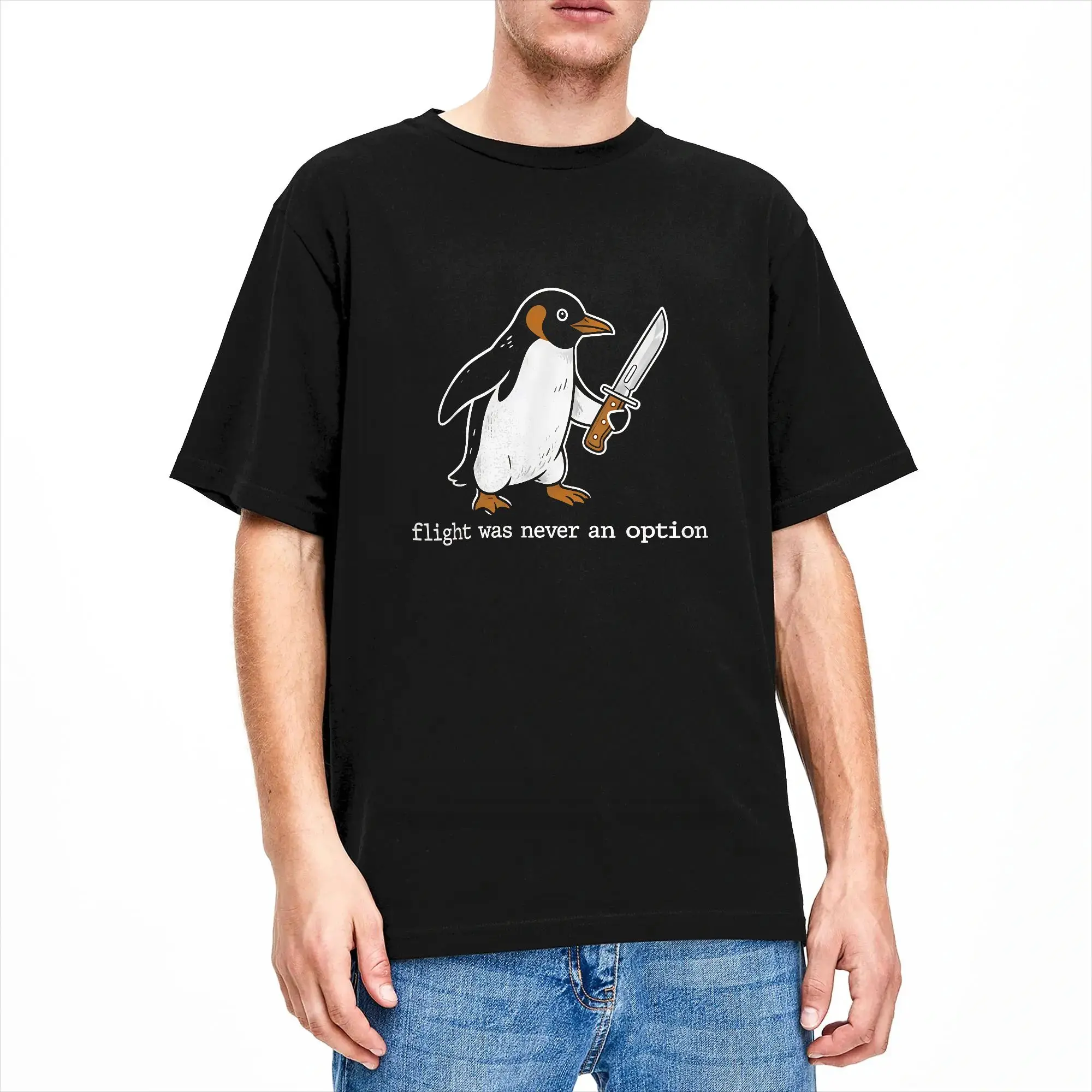 Flight was Never an Option Funny Penguin Meme Sarcastic T Shirt Beach  Y2K Retro T Shirts 100% Cotton Hipster Tshirt For Man Tee