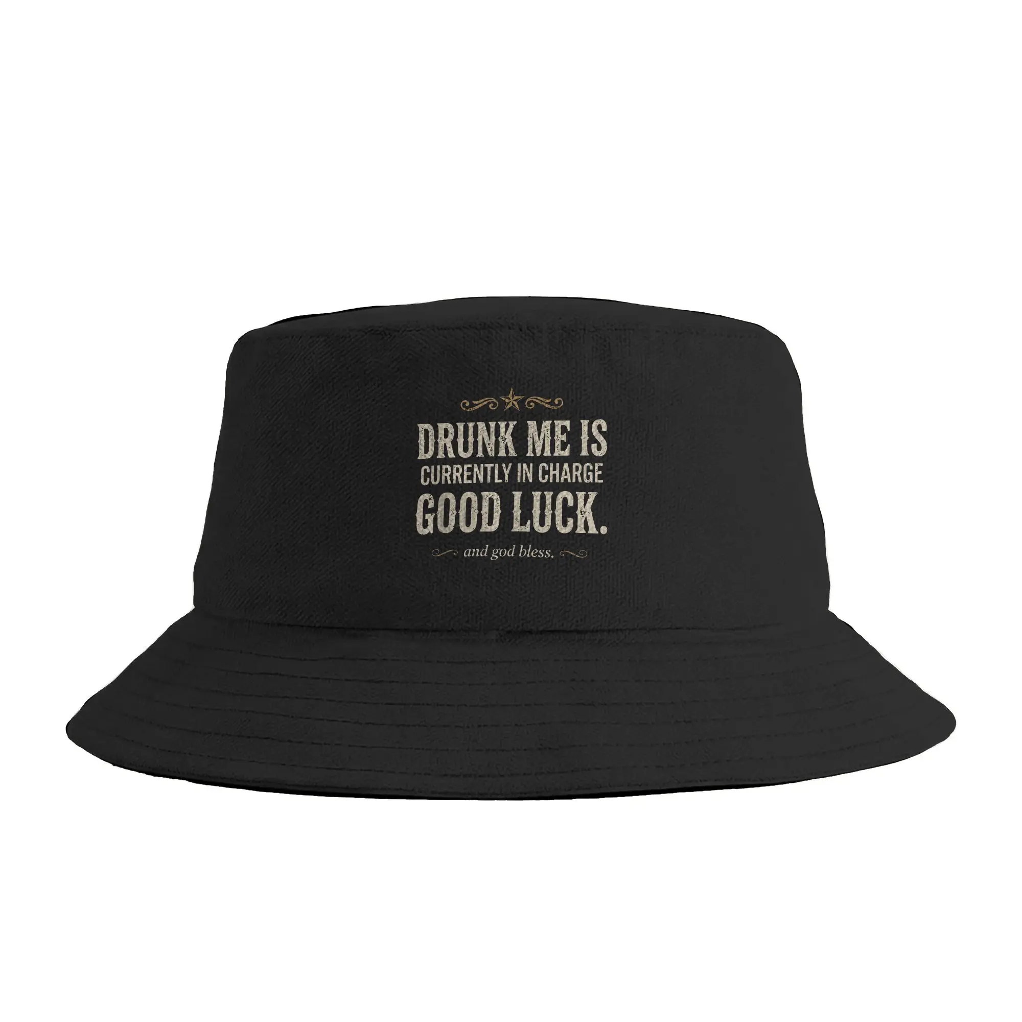 Unisex Drunk Me is Currently in Charge Good Luck and God Bless Meme Bucket Hat Foldable Fisherman Hats Summer Retro Caps Sun Hat