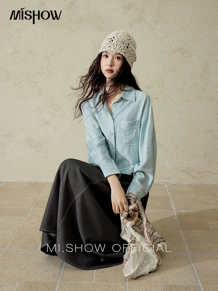 MISHOW Spring Casual Blouses Women 2025 Long Sleeve Turn-down Collar Solid Shirts Woman New Fashion Loose Tops Lady MXE16C0765
