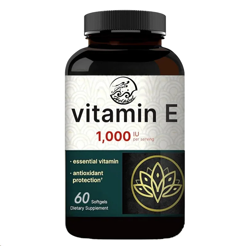 Vitamin E oil 60 capsules, essential antioxidant, 1000 IU per serving to support skin, heart, and immune health