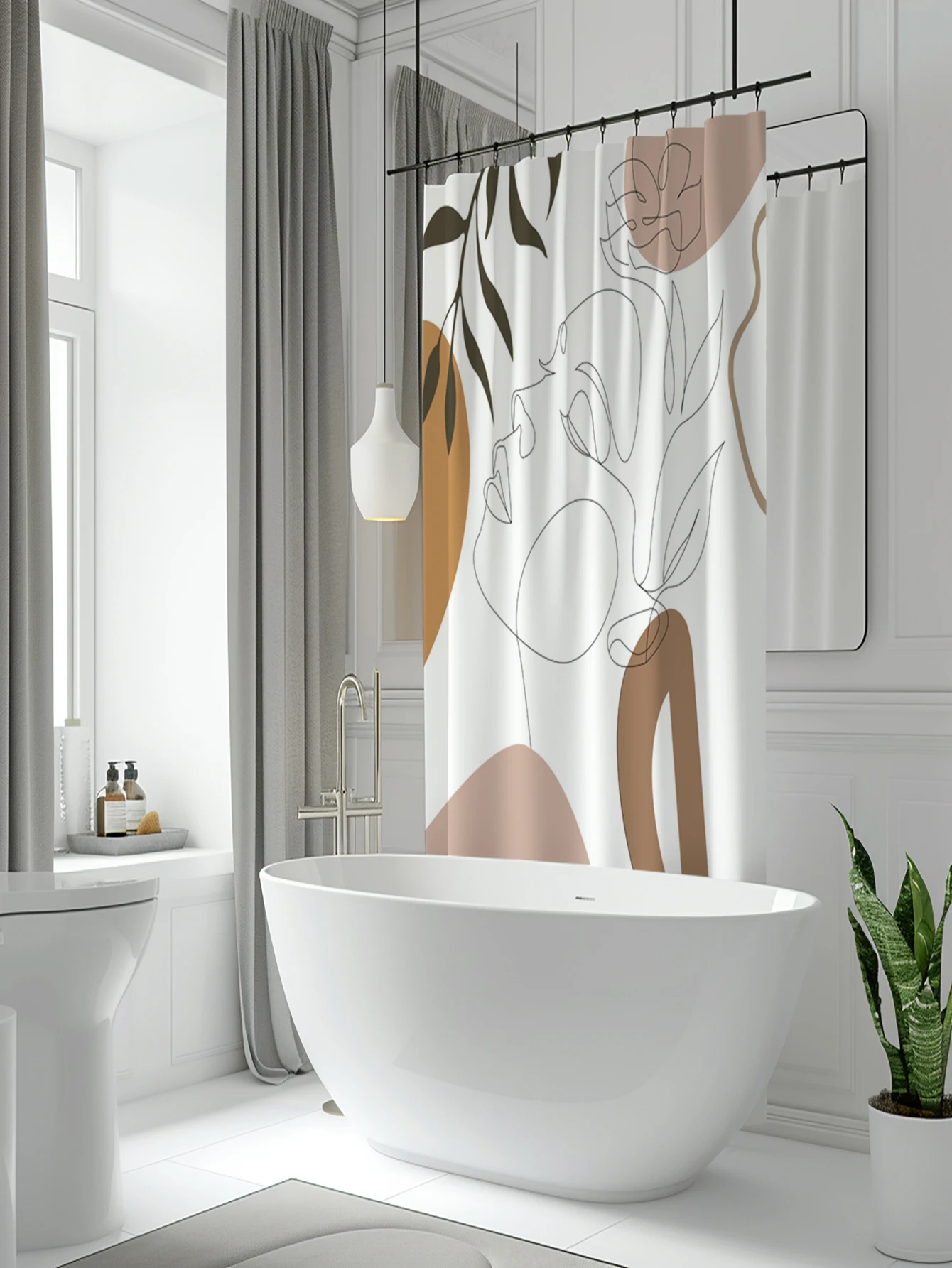 1 pc Bathroom Abstract Bohemian Shower Curtain Medieval Minimalist Art Polyester Fabric Shower Curtain with Hooks