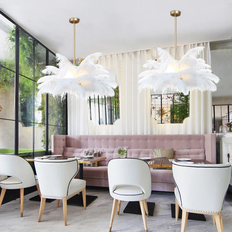 SANDYHA Postmodern Chandelier Luxury Ostrich Feather Decoration De Techo Colgante Para Princess Bedroom Restaurant Living Room