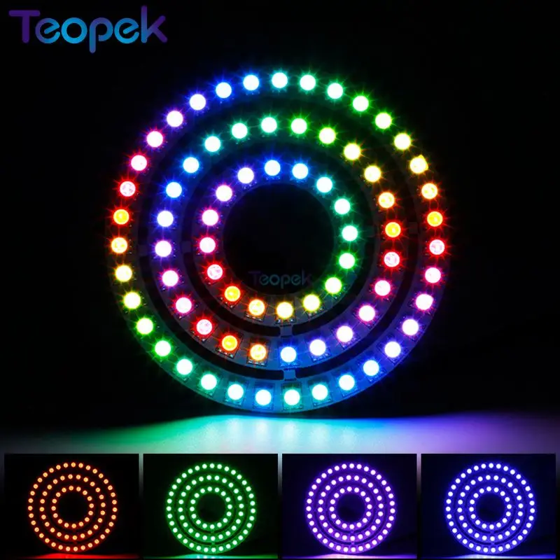 WS2815 Pierścień pikselowy Led 12 V Adresowalny 16 24 35 diod LED 5050 RGB Pierścień diodowy IC Wbudowana dioda LED Podwójny sygnał