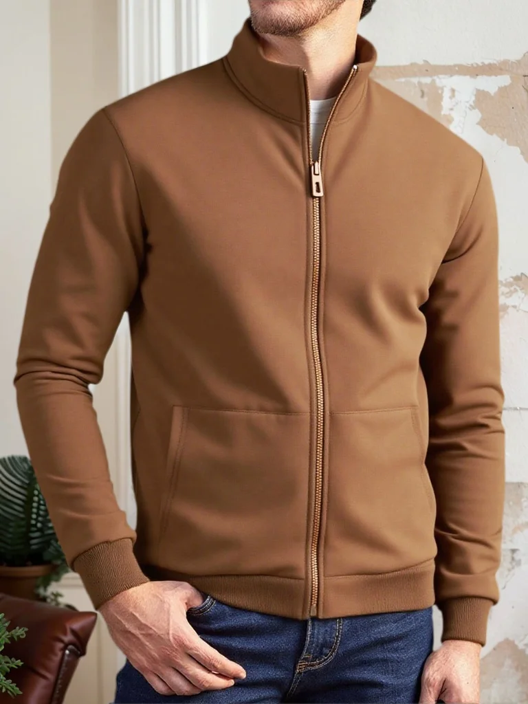 Men Winter Warm Fleece Jacket Stand Collar Full Zipper Sweatshirt Thick Hooded Coat Male Daily Clothing