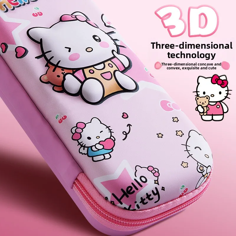 3D Cartoon Hello Kitty Pattern Stationery Box Multi Functional Large Capacity Pencil Case For School Student Makeup Brush Organi