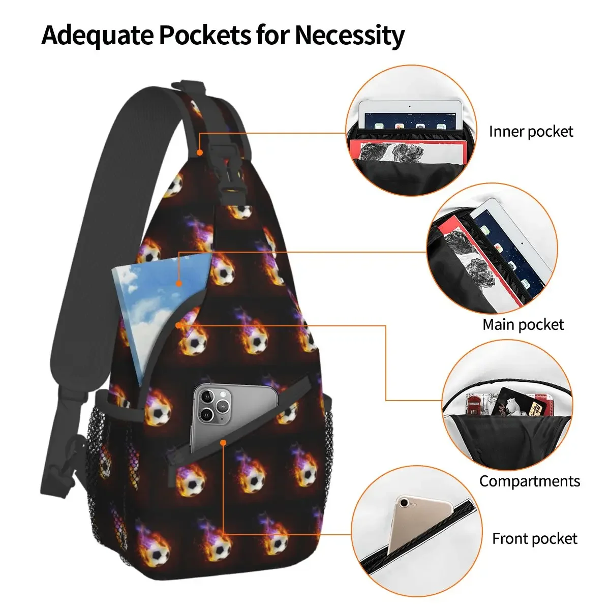 Soccer Crossbody Sling Bag Fashion Chest Bag Football Balls Sports Shoulder Backpack Daypack Hiking Outdoor Travel Satchel