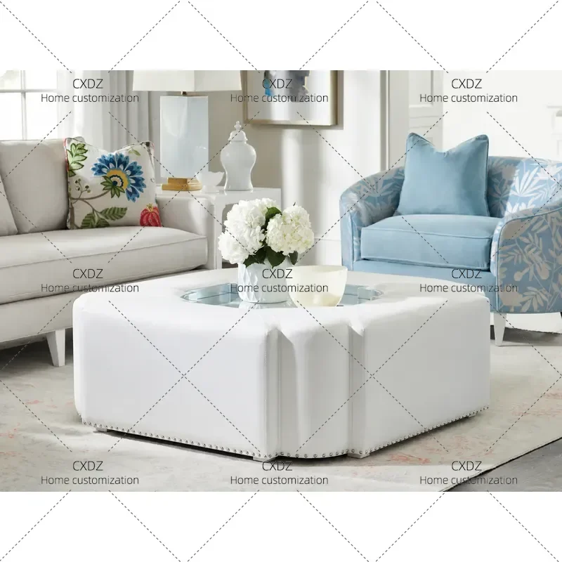 Simple Modern Minimalist Light Luxury All Solid Wood Leather Soft Bag Living Room Furniture Square Coffee Table Tea Table