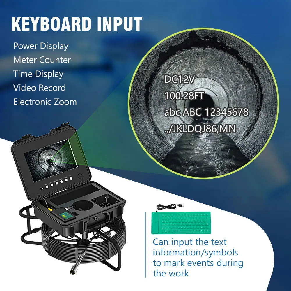 10inch IPS Inspection Camera with Meter Counter Keyboard Auto Self-Leveling 512hz Locator Video Recording Endoscope Camera