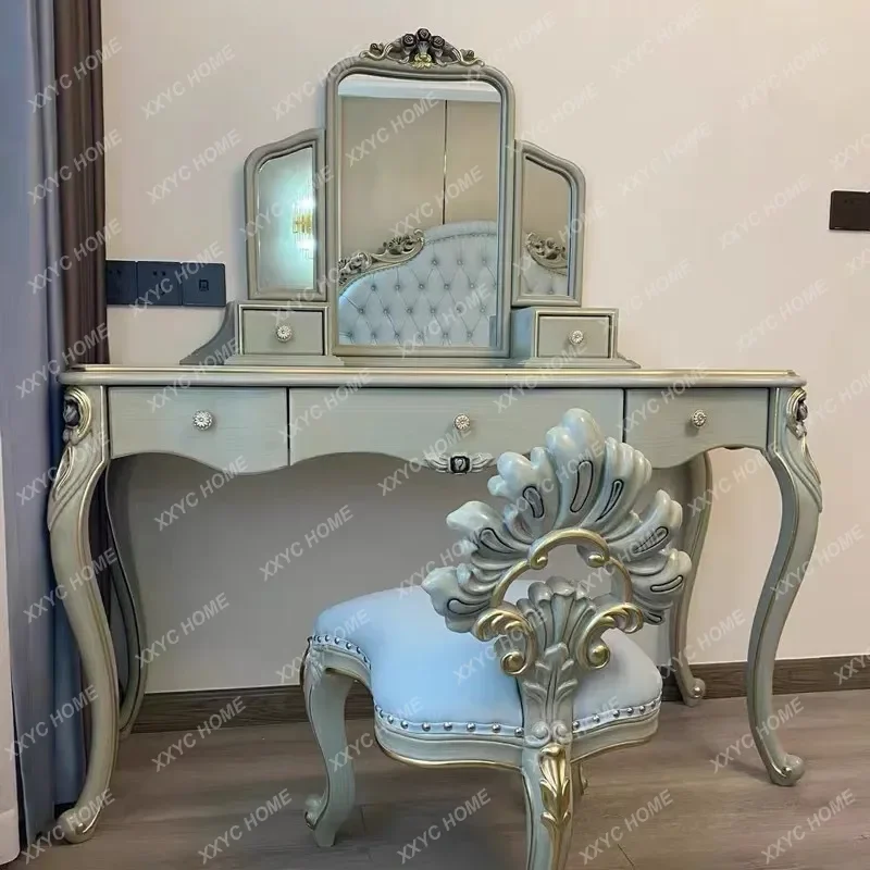 X-S Light Luxury Solid Wood Carved Dresser Dressing Chair Bedroom  Simple Makeup Table Storage HG