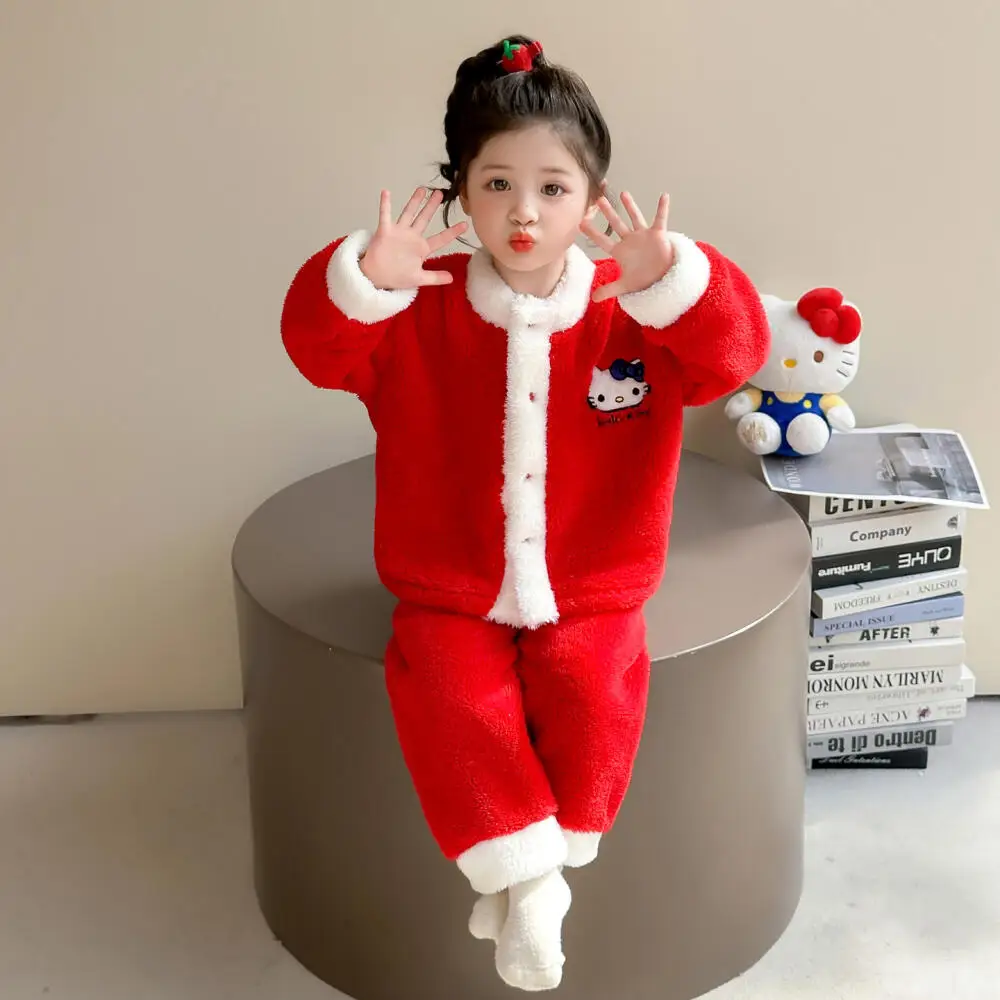 الفتيات سترة غير رسمية منامة مجموعة الخريف والشتاء 2025 نمط جديد للأطفال الكرتون الطفل الفانيلا ملابس المنزل الدافئة دعوى Kawaii #2