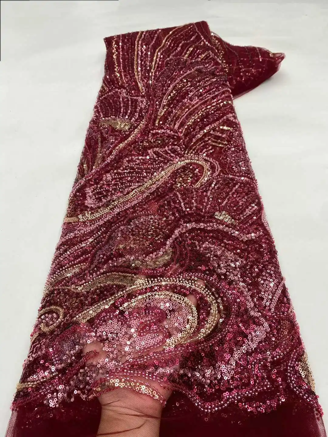 

Nigerian luxury african fabrics Beaded Lace Fabric with High Quality Sequins Embroidery Luxurious French Lace for Dress Sewing