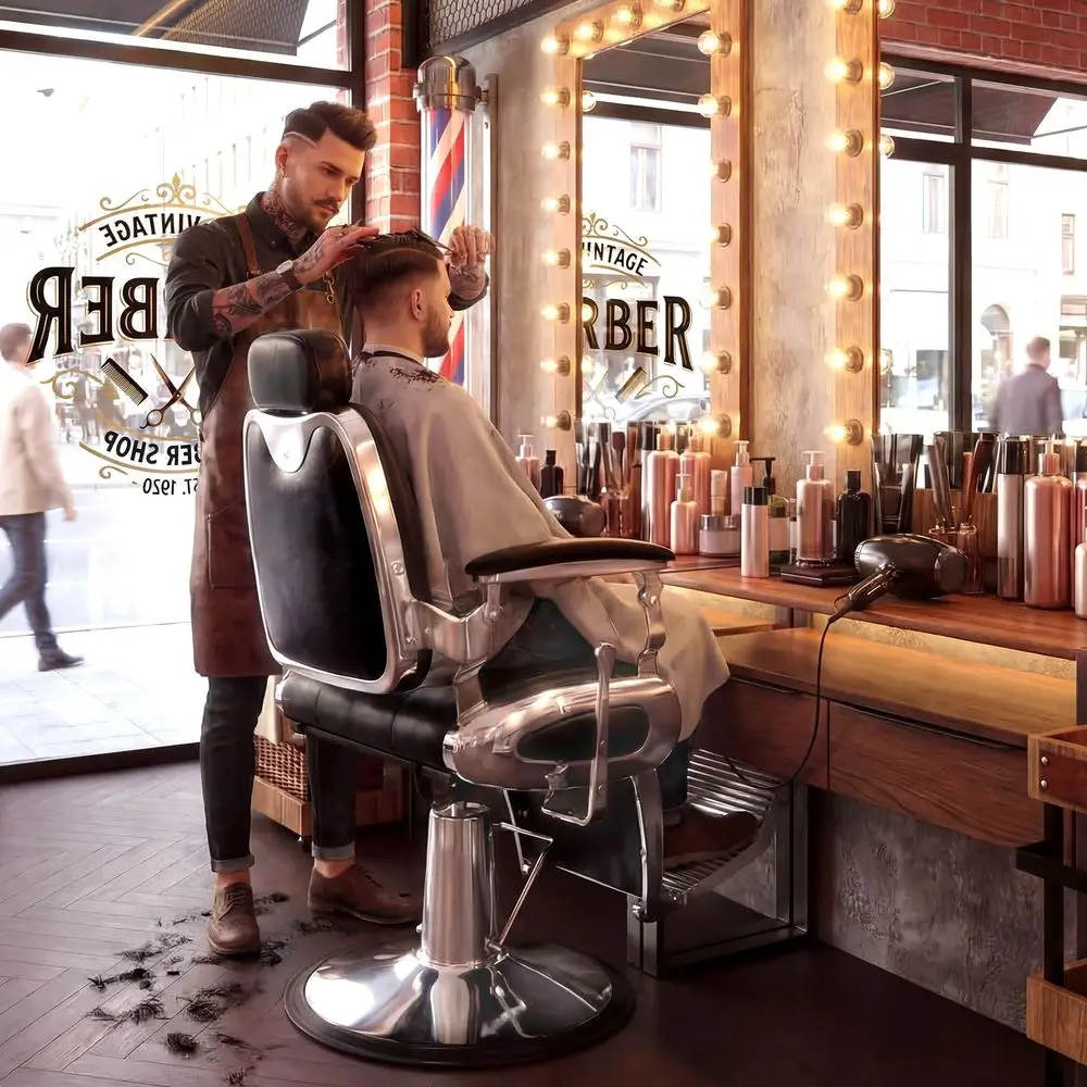

Chair, Heavy Duty Vintage Recline Hydraulic Barber Chair with Towel Bar, 360 Swivel All Purpose Professional Salon Chair Barber