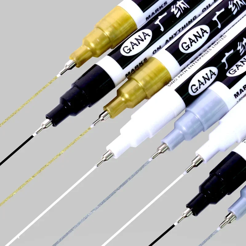 4Pcs/set Oil Based White Black Permanent Paint Markers Pens 0.7mm Extra Fine Waterproof, for Rock Painting, Wood, Metal, Canvas