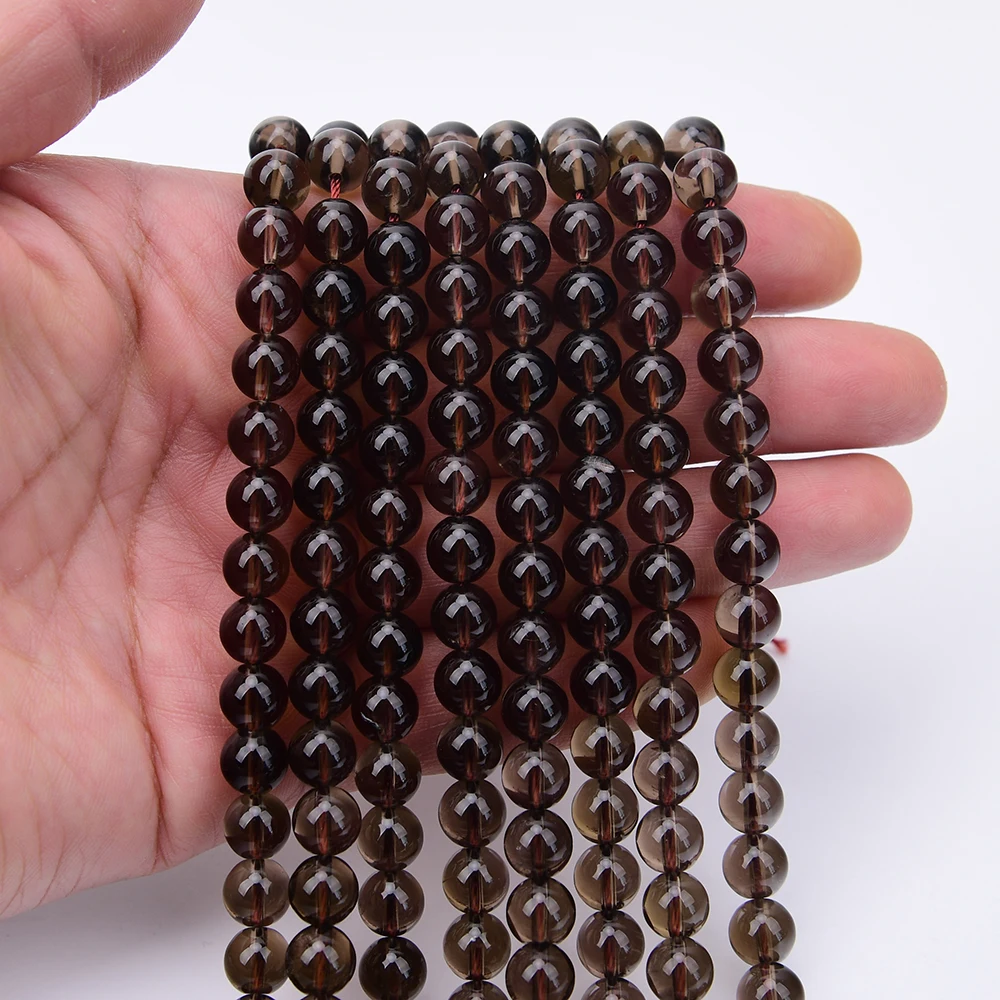 APDGG 8mm Natural Smoky Quartz Smooth Round Loose Beads Strands 15.5