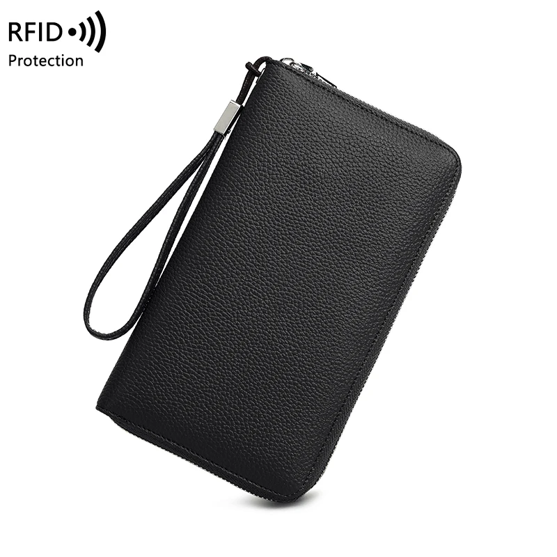 New leather wallet RFID anti-theft brush women\'s wallet multi-card long money clip layer cowhide large capacity clutch bag