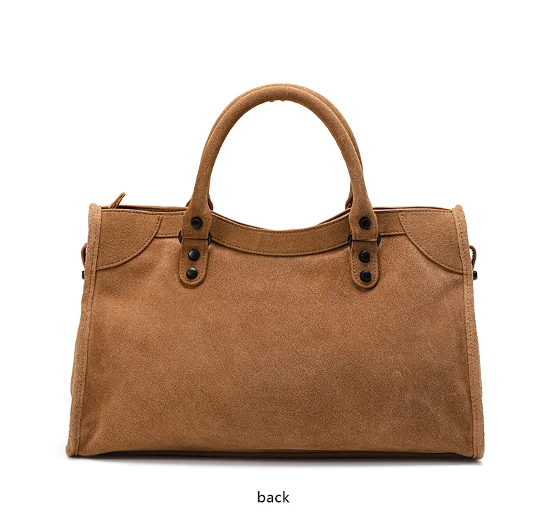 Aidrani Echtes Leder Amerikanische Retro-Wildleder-Handtasche für Damen, Große Motorradtasche, Hochwertige Pendler-Handtasche – Detail 12