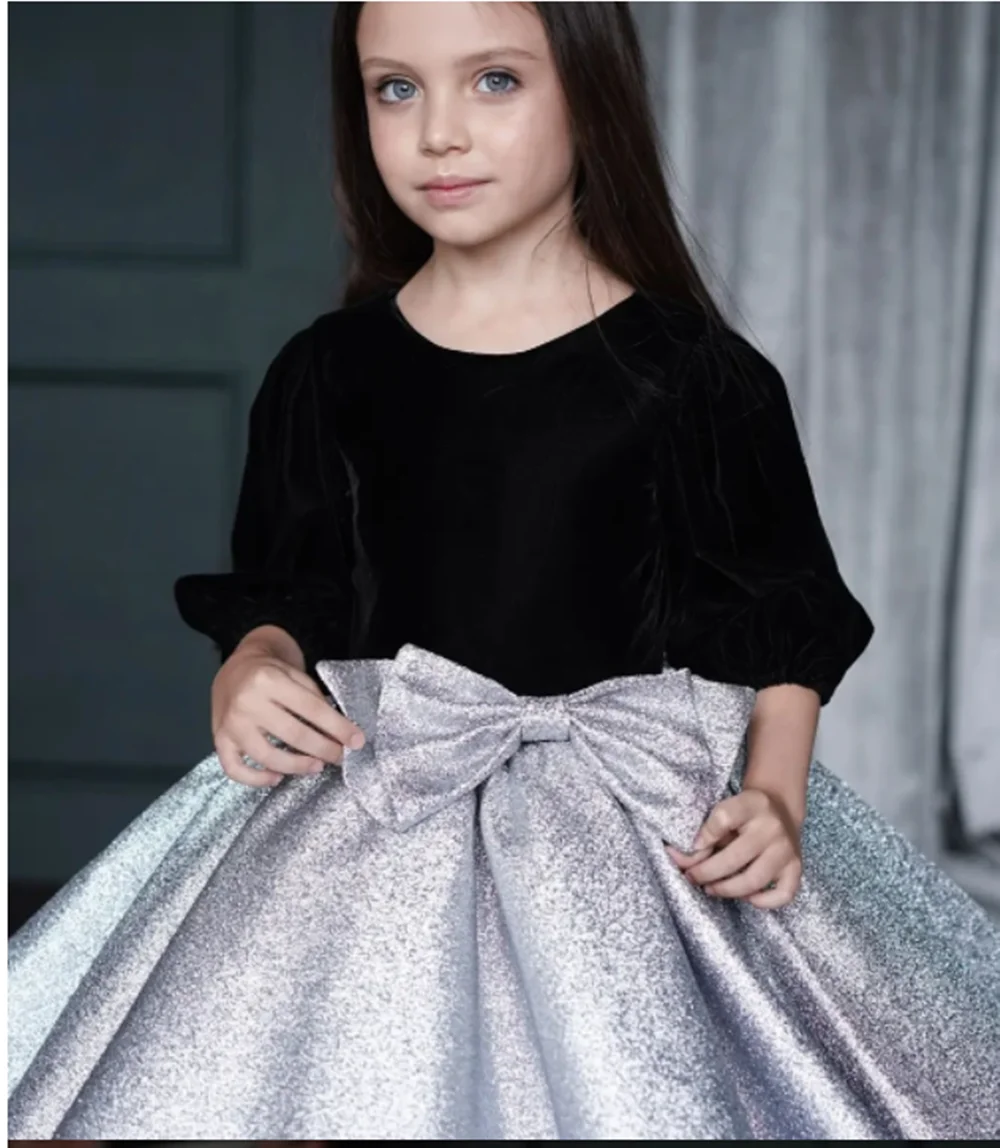 Abito da ragazza in velluto lunghezza al ginocchio Princess Dres Flower Girl Dresses Cute Baby Girl Dress Girl Birthday Party Dresses